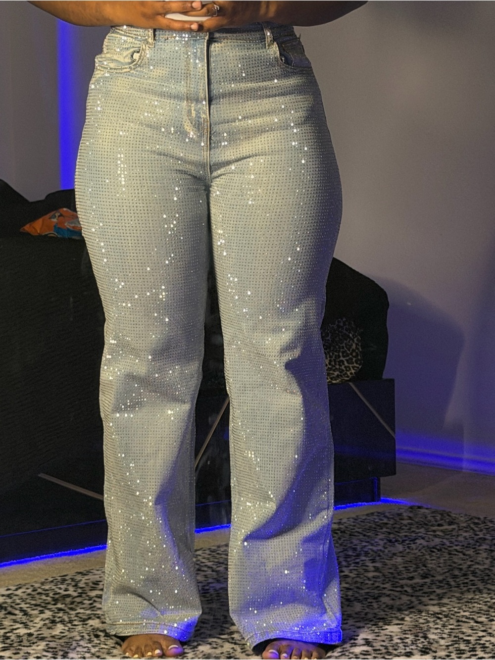 Daisy Silver Sequin Flare Jeans